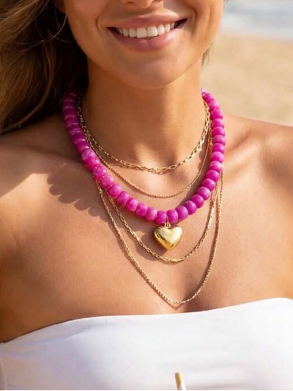 New! Magenta Pink Beaded Dopamine Colorful Necklace (4001) NWOT